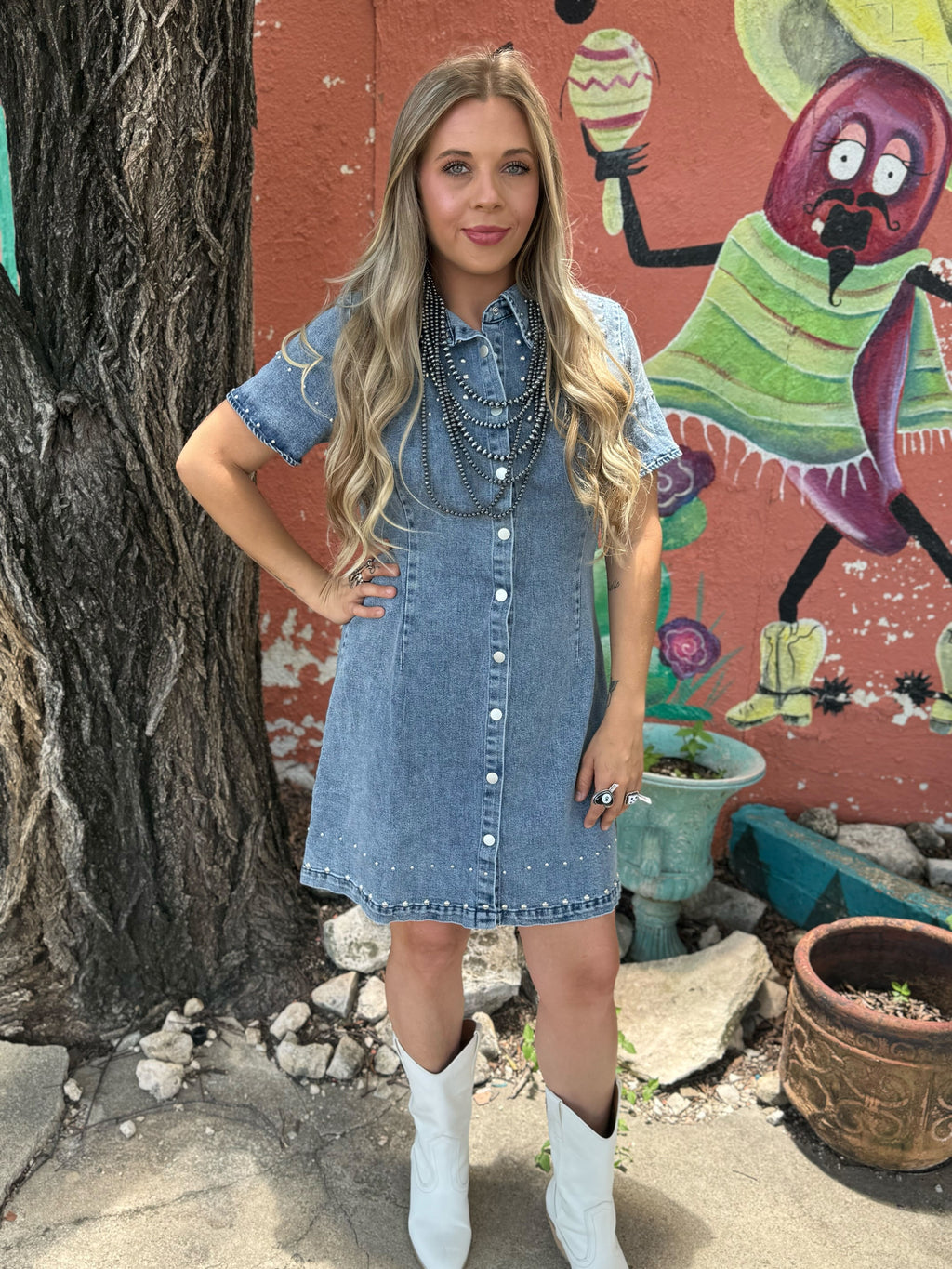 Studded Denim Dress