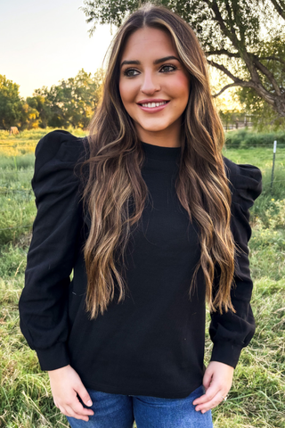 Ranch Road Black Puff-Sleeve Top
