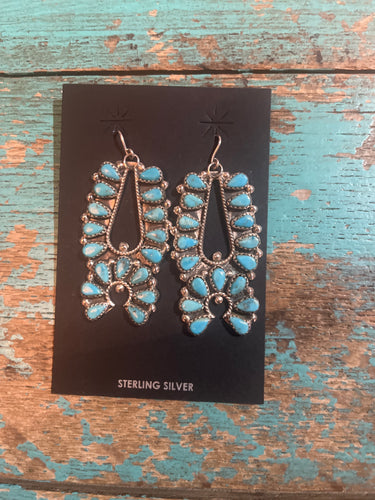 Sleeping beauty, Turquoise, squash earrings made by Violet Nez
