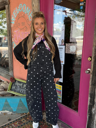 Rodeo Dot Black Wash Barrel Overall Jumpsuit