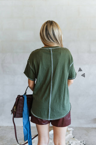 Staredown Stitch forest-green Western graphic tee with blue chain stitching
