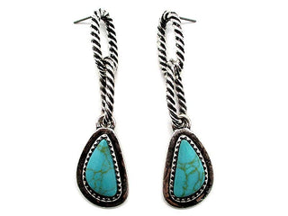 Western Teardrop Chain Turquoise Earrings