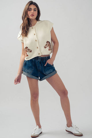 Western Charm Cropped Crewneck Cardigan