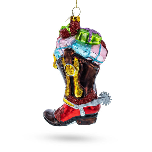 Western Cowboy Boot Glass Ornament