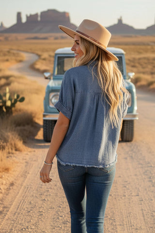 Clementine Frayed Denim Top