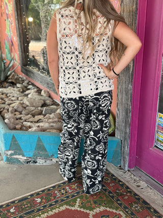 Floria Black and White Floral Wide Leg Pant