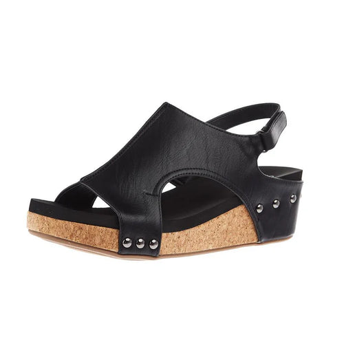 Carley Black Woven Sandals by Corkys