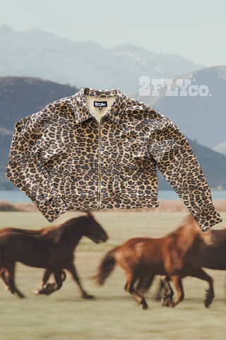 Canyon Cat leopard-print cropped denim jacket with black pearl snaps