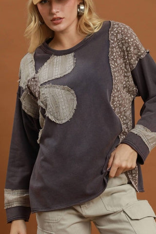 Maya Midnight Floral Patch Mineral Wash Top