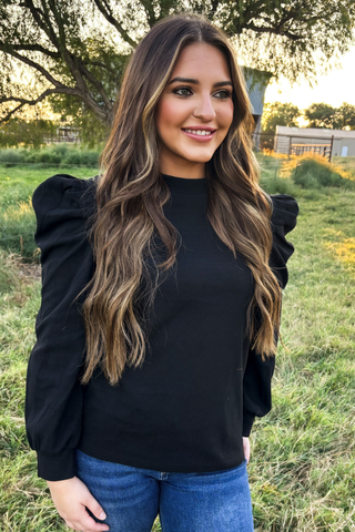 Ranch Road Black Puff-Sleeve Top