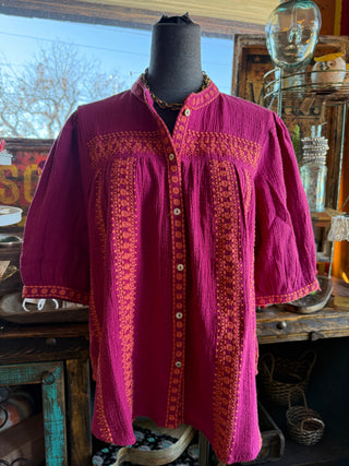 Darling Days Raspberry Gauze Top