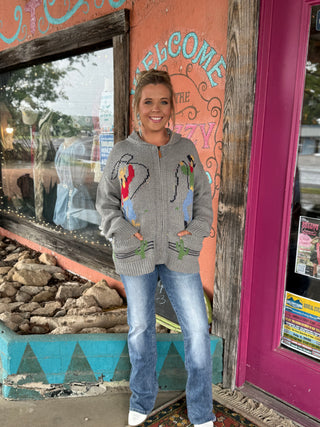 Cowboy Graphic Chunky Knit Cardigan