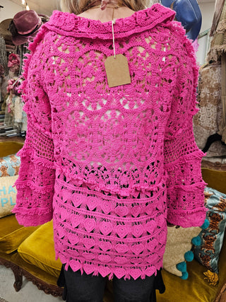 Hand Crochet Magenta Heart Sweater