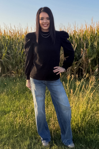 Ranch Road Black Puff-Sleeve Top