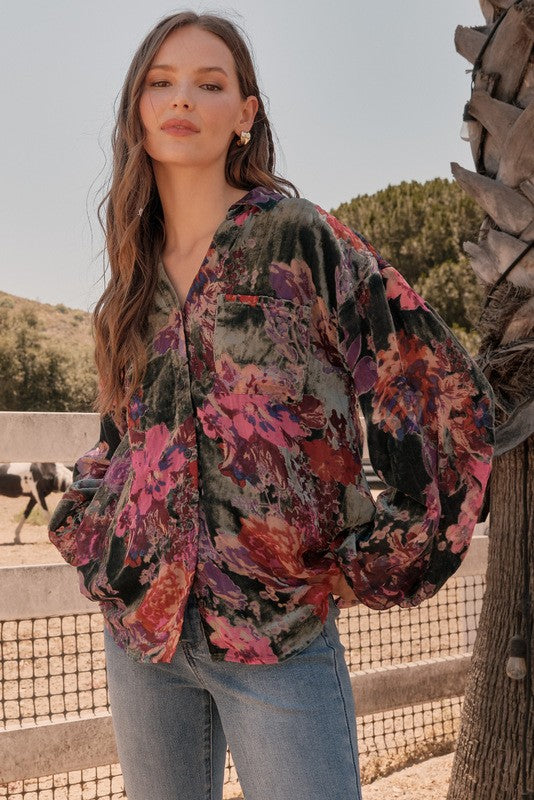 Dee Velvet Flower Print Top