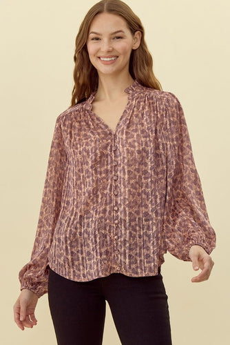 Calico Pleated Leopard Top