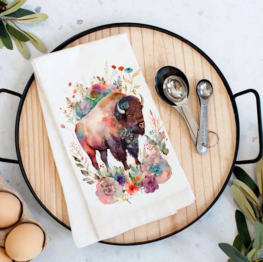 Western Buffalo Colorful Flowers Kitchen Tea Towels