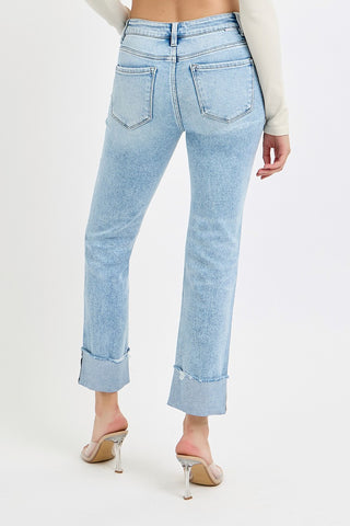 Baylor Light Wash Tummy Control Cuffed Straight Jeans