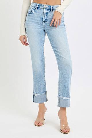 Baylor Light Wash Tummy Control Cuffed Straight Jeans