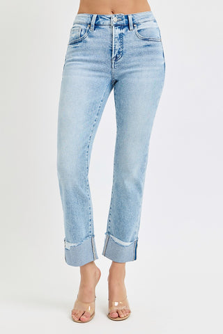 Baylor Light Wash Tummy Control Cuffed Straight Jeans