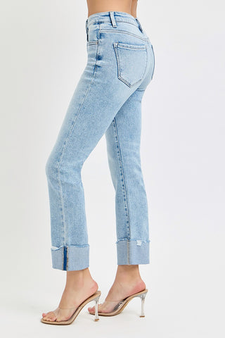 Baylor Light Wash Tummy Control Cuffed Straight Jeans
