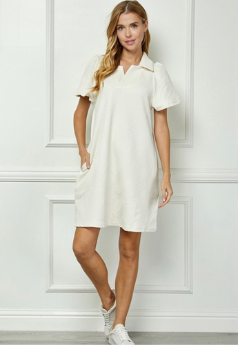 Collared Textured Dress - White