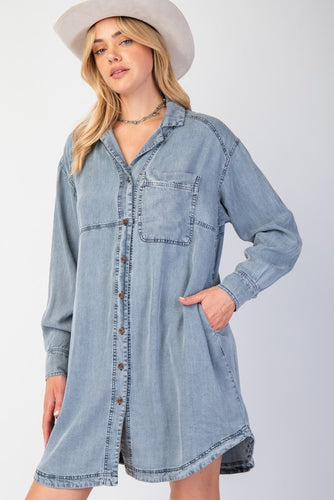 Lou Button Down Washed Shirt Dress