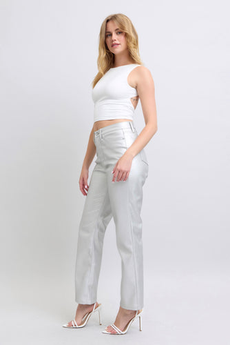 High Waist Silver Faux Leather Judy Blue Pants