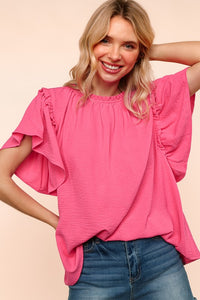 Solid Hot Pink Back Button Top