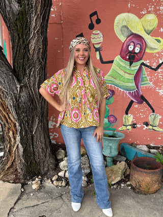 Ikat Popover Ochre Top by Ivy Jane
