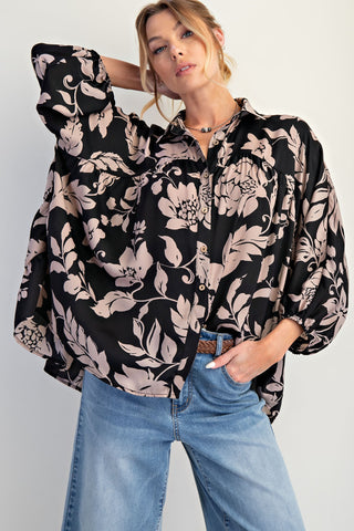 Mirabelle Black Satin Blouse by Easel