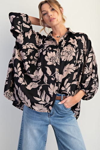 Mirabelle Black Satin Blouse by Easel