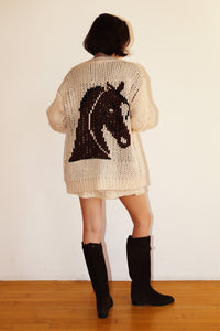 Honey Horse Print Open Knit Cardigan
