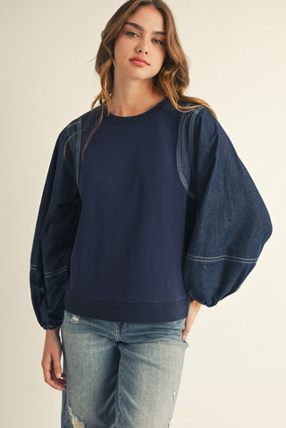 Indigo Charm Puff Sleeve Top