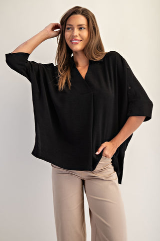 Velora Black Button Blouse