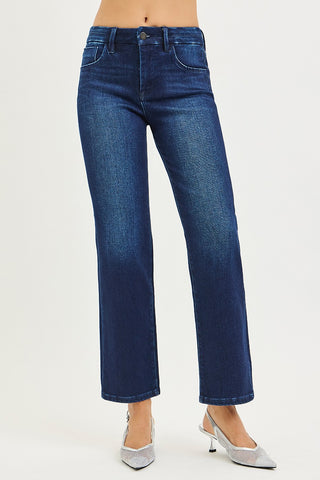 Delaney Dark Tummy Control Ankle Straight Jeans
