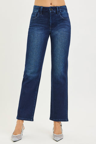 Delaney Dark Tummy Control Ankle Straight Jeans
