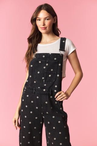 Rodeo Dot Black Wash Barrel Overall Jumpsuit