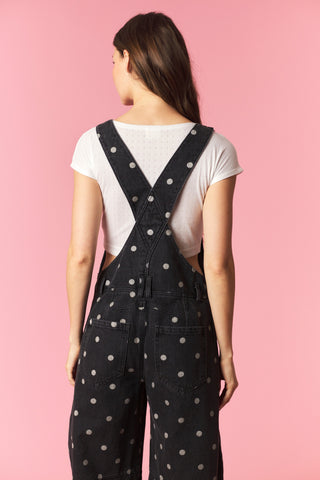 Rodeo Dot Black Wash Barrel Overall Jumpsuit