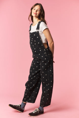 Rodeo Dot Black Wash Barrel Overall Jumpsuit