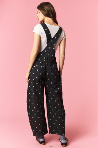 Rodeo Dot Black Wash Barrel Overall Jumpsuit