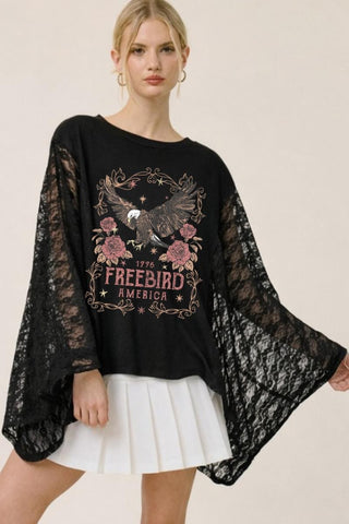 Freebird 1776 America Lace Bell Sleeve Graphic Top by Zutter