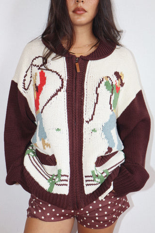 Cowboy Graphic Chunky Knit Cardigan