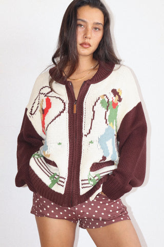 Cowboy Graphic Chunky Knit Cardigan