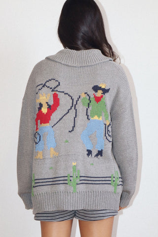 Cowboy Graphic Chunky Knit Cardigan
