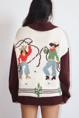 Cowboy Graphic Chunky Knit Cardigan