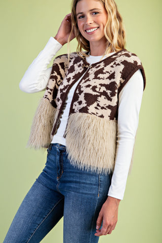 Rodeo Nights Mocha Cow Print Sweater Vest
