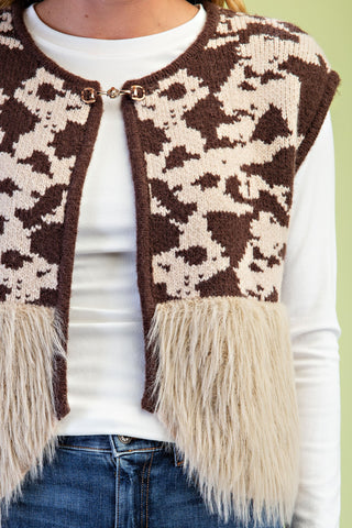Rodeo Nights Mocha Cow Print Sweater Vest