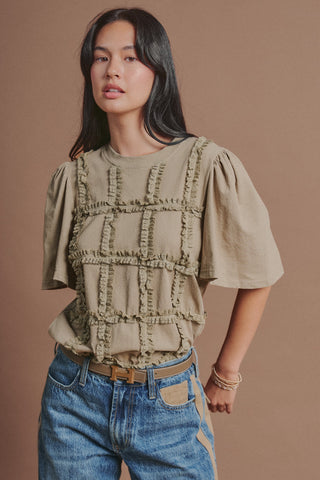 Olive Grace Lace-Ruffle Cotton Tee