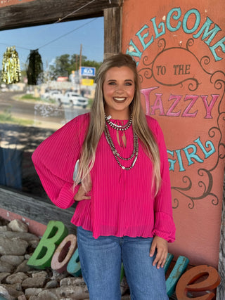 Lottie Pearl Fuchsia Pleated Blouse